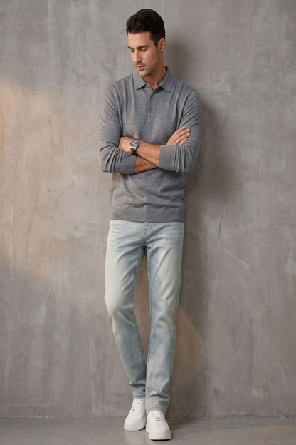 Long Sleeve Silk-Blend Polo
