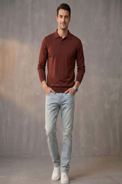 Long Sleeve Silk-Blend Polo
