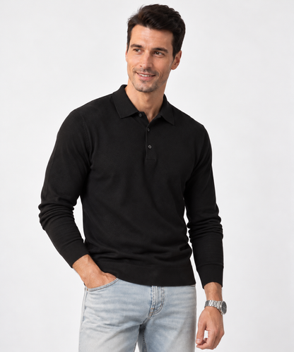 Long Sleeve Silk-Blend Polo