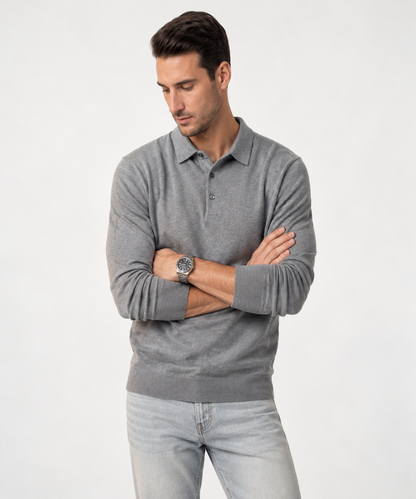 Long Sleeve Silk-Blend Polo