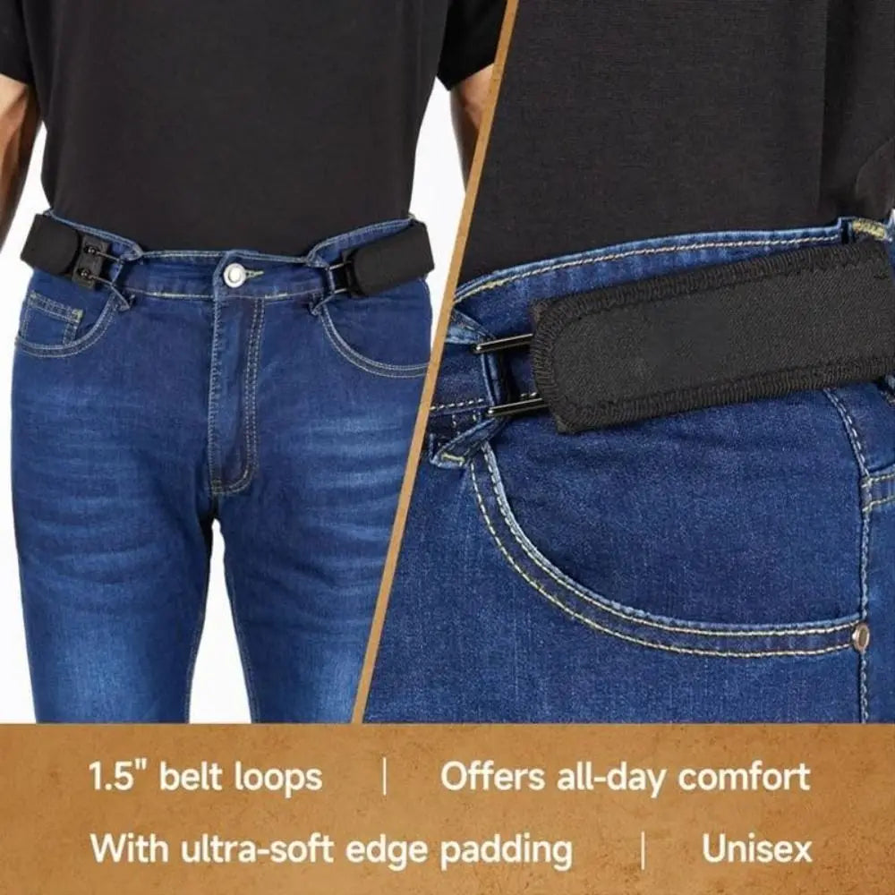 New Unisex Buckleless Elastic Belt - Metal Hook & Velcro Adjustable Waistband, Comfortable Buckle-Free Waist Belt for Daily Wear