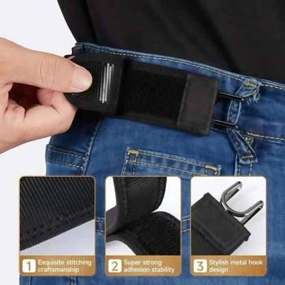New Unisex Buckleless Elastic Belt - Metal Hook & Velcro Adjustable Waistband, Comfortable Buckle-Free Waist Belt for Daily Wear